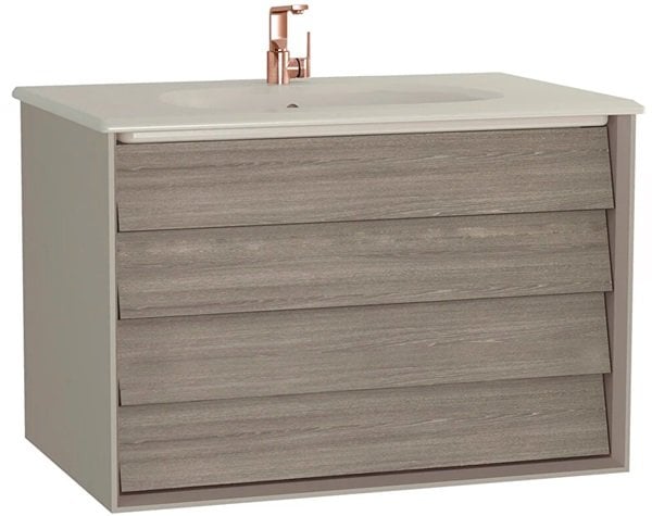 Vitra Frame Lavabo Dolabı,80cm,Mat Bej Etajerli Lavabolu,Mat Soft Bej.